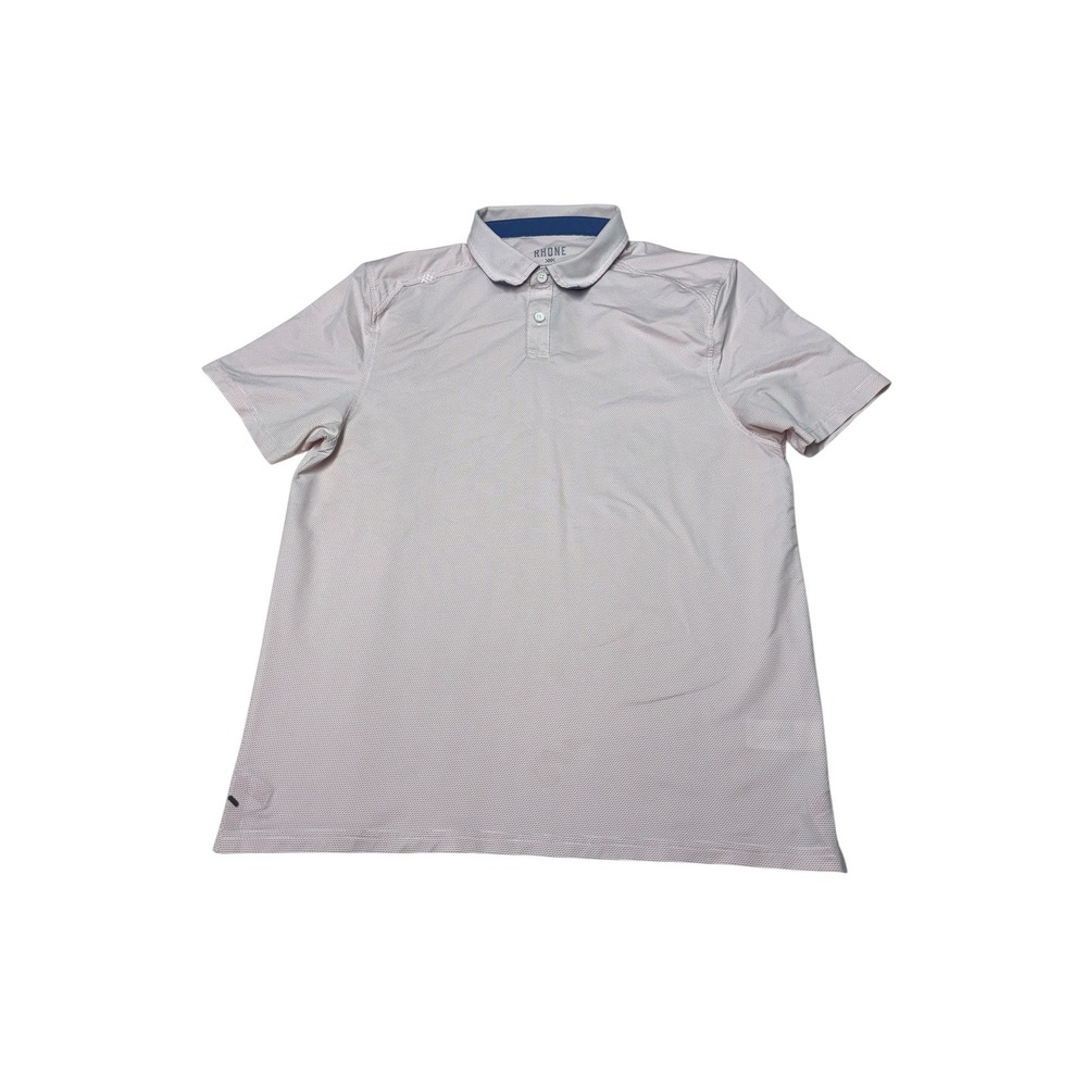 Rhone Delta Pique Polo Mens Medium Pink‎ White Micro Pattern SMR 2023 101455